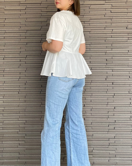 異素材切り替えフリルTシャツ