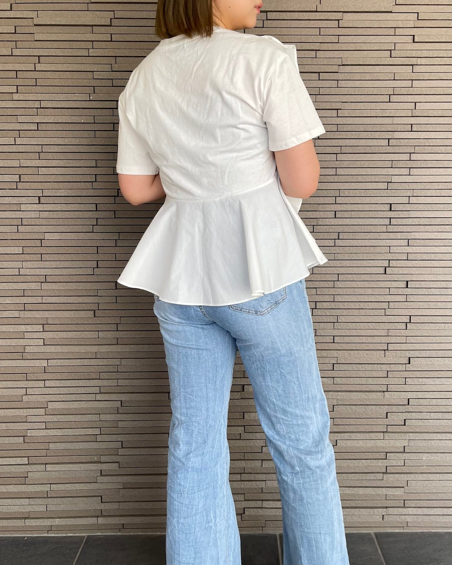 異素材切り替えフリルTシャツ
