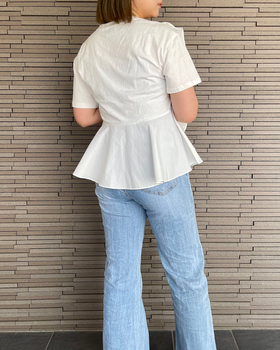異素材切り替えフリルTシャツ