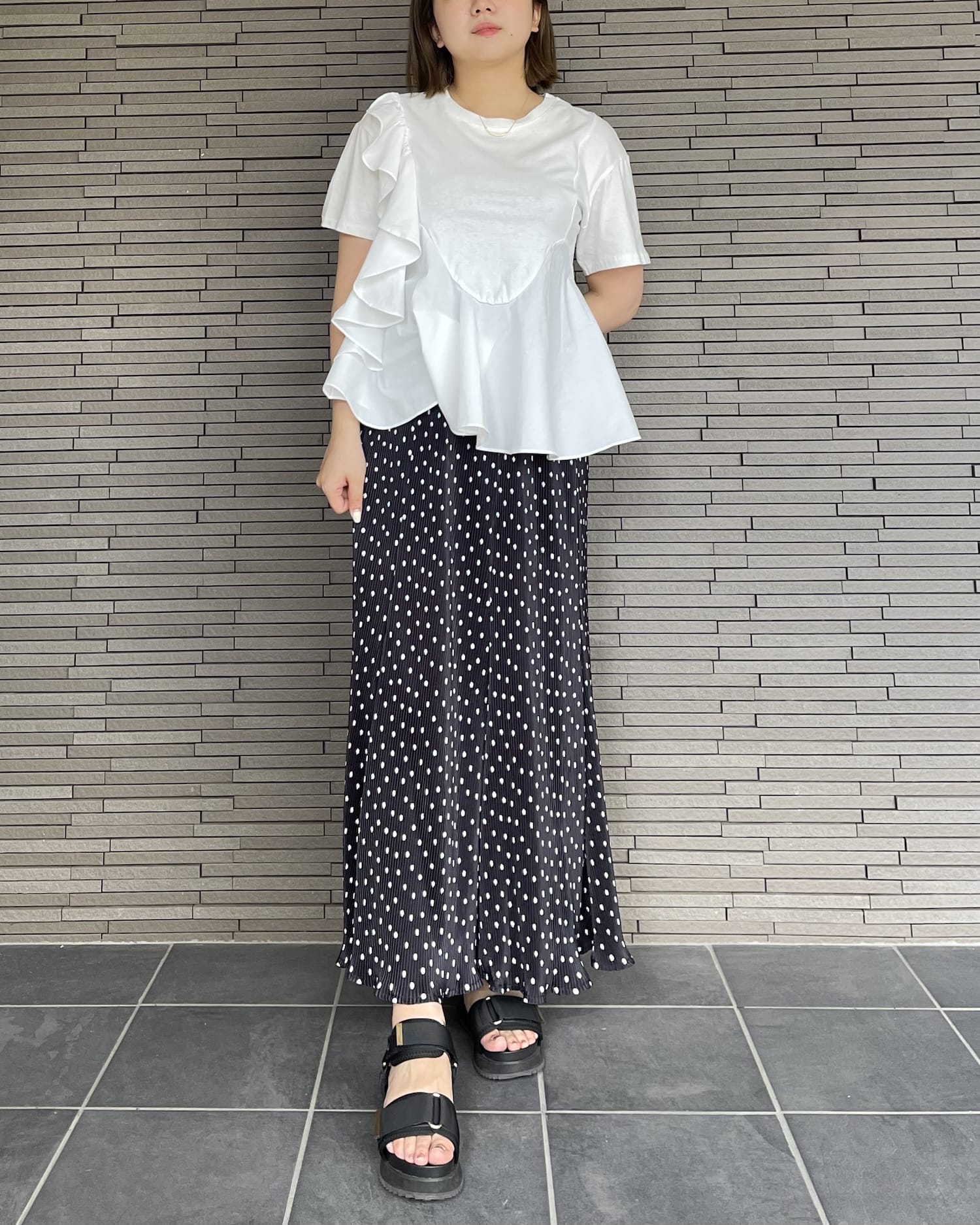 異素材切り替えフリルTシャツ