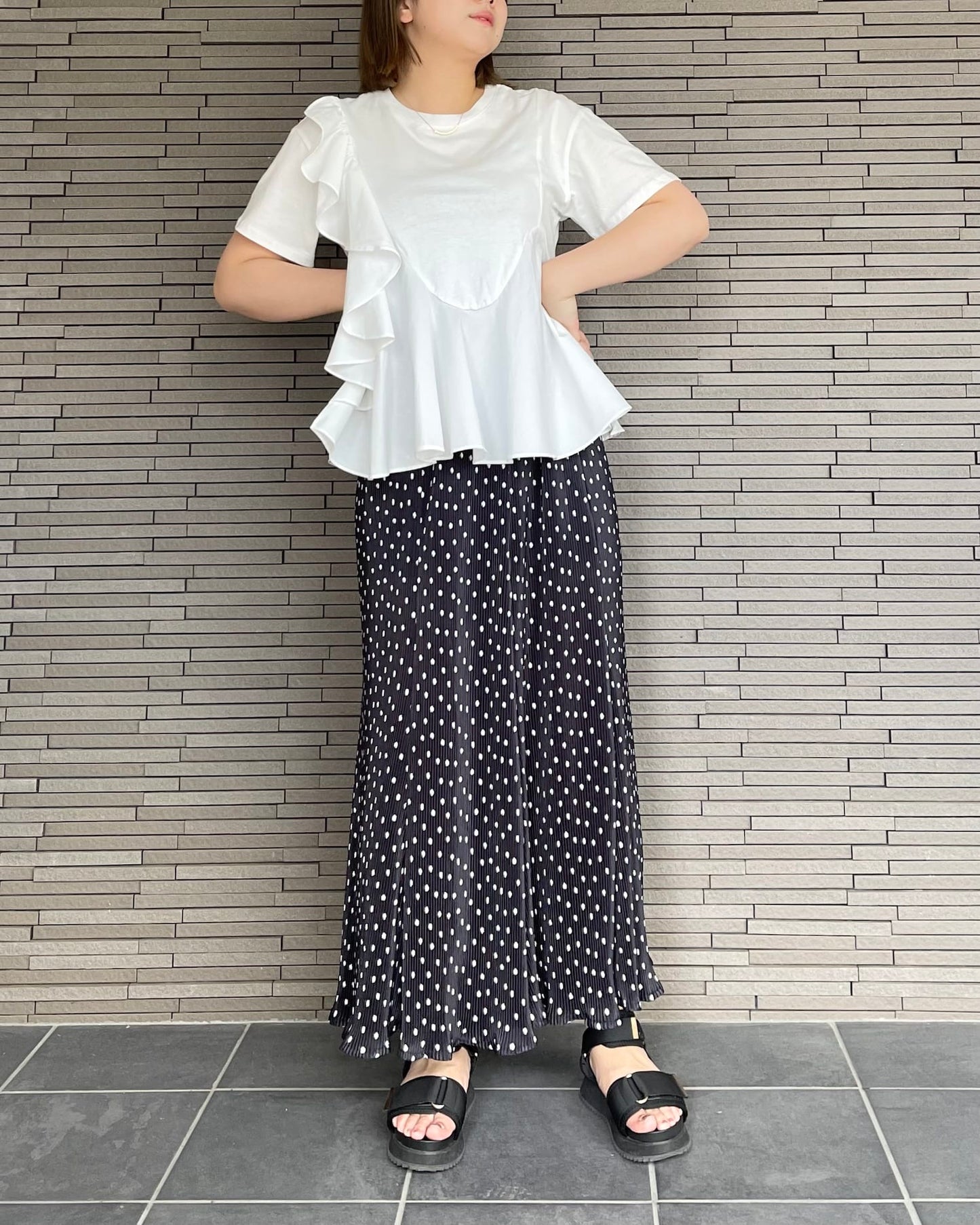 異素材切り替えフリルTシャツ