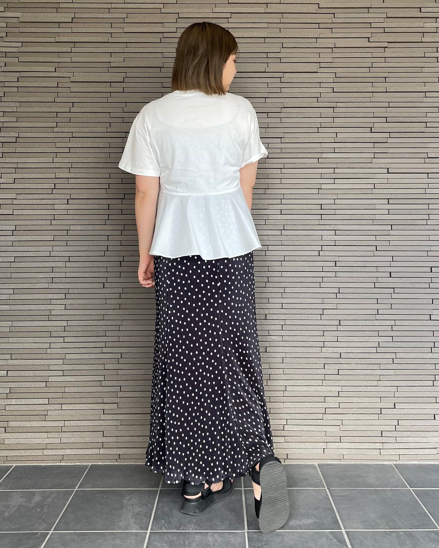 異素材切り替えフリルTシャツ