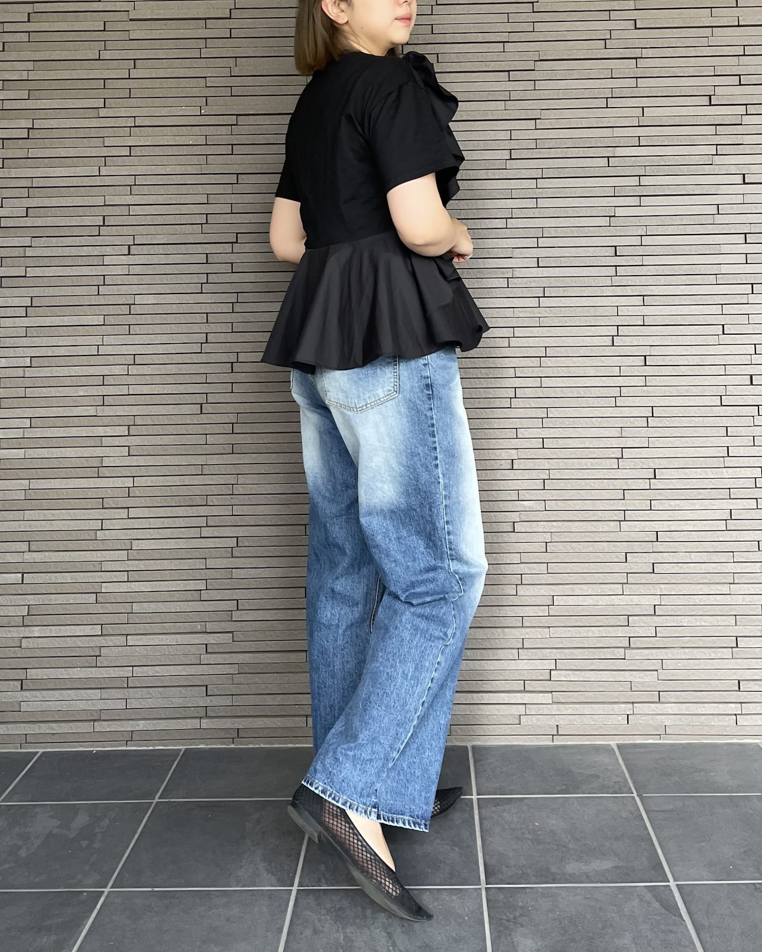 異素材切り替えフリルTシャツ