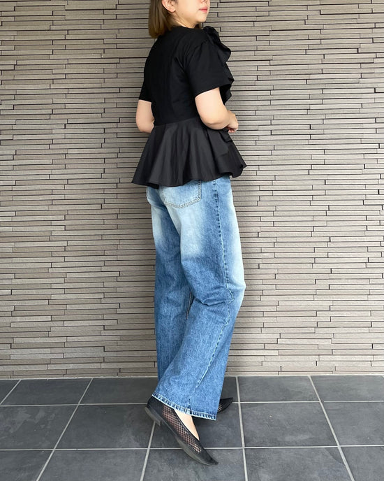 異素材切り替えフリルTシャツ