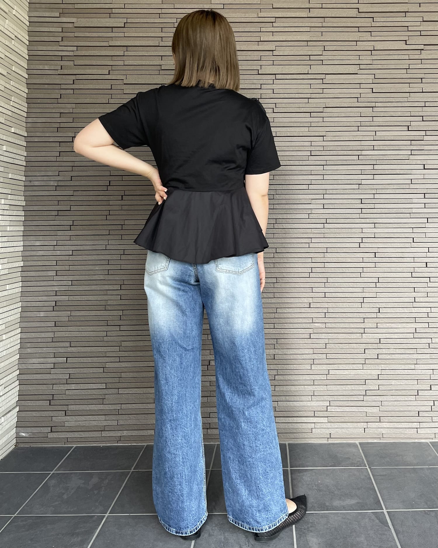 異素材切り替えフリルTシャツ
