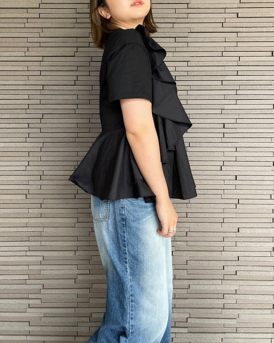 異素材切り替えフリルTシャツ