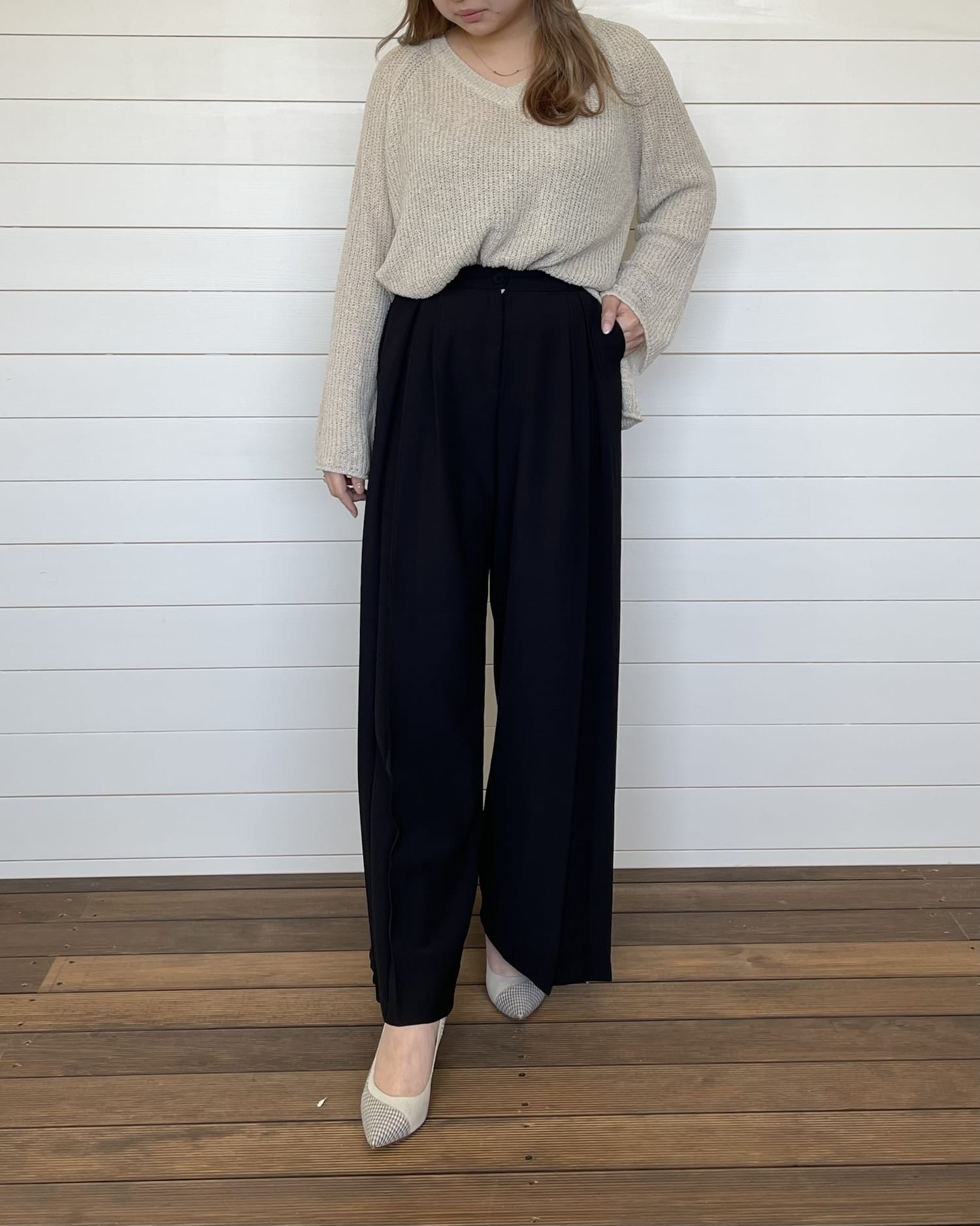 【美シルエット】体型カバータックワイドパンツ