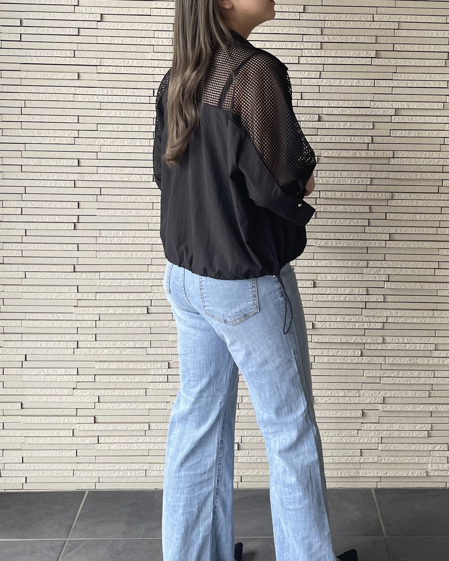 ドロストバックショルダーメッシュシャツ