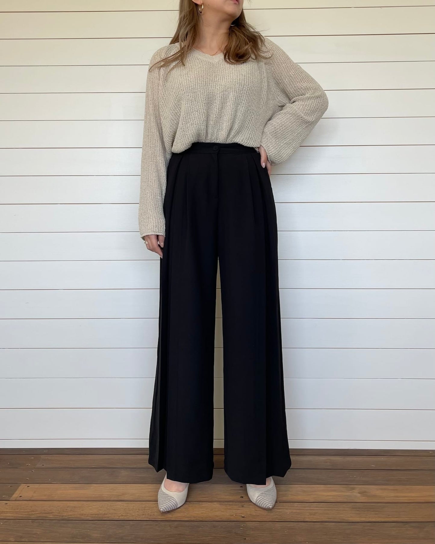 【美シルエット】体型カバータックワイドパンツ