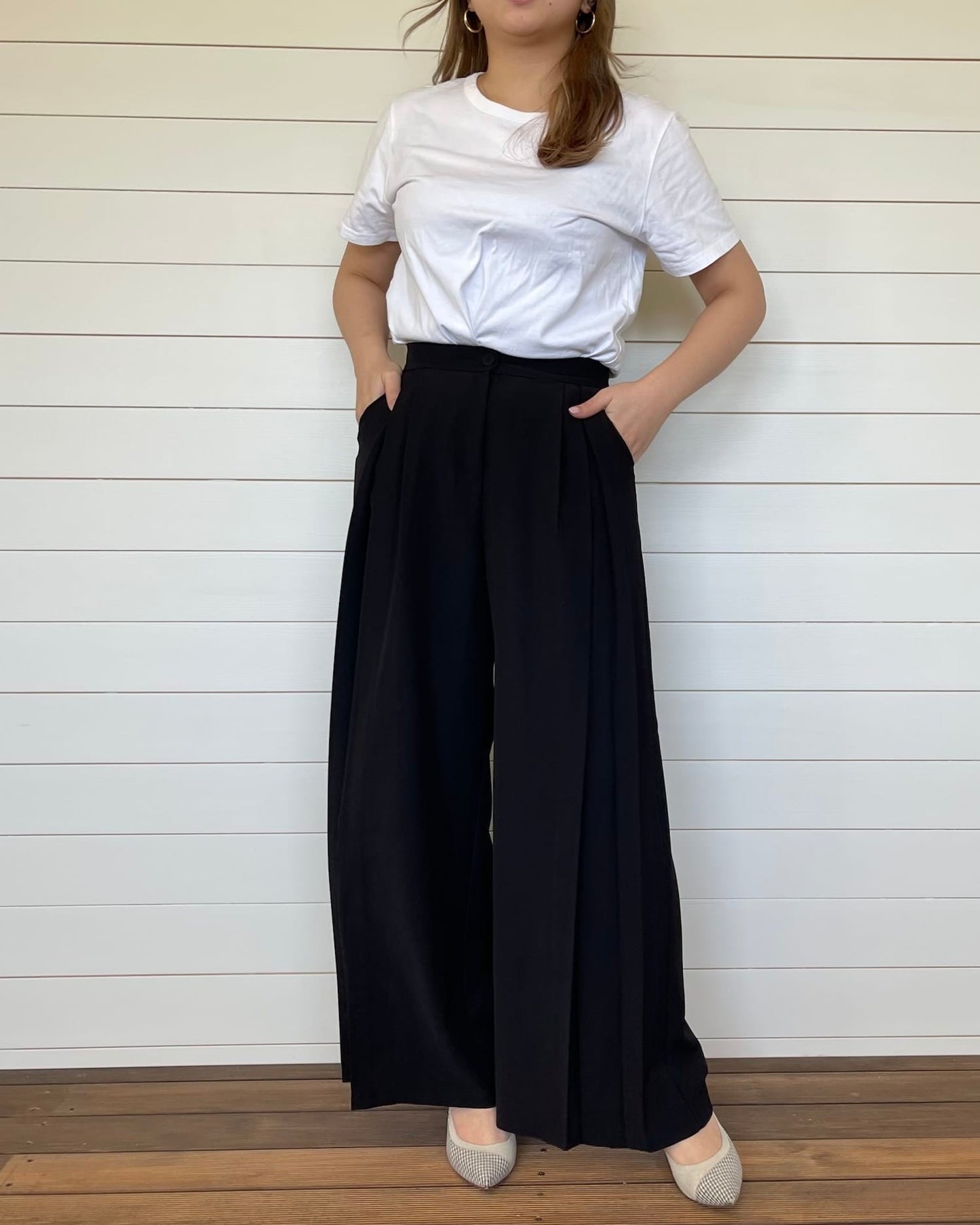 【美シルエット】体型カバータックワイドパンツ