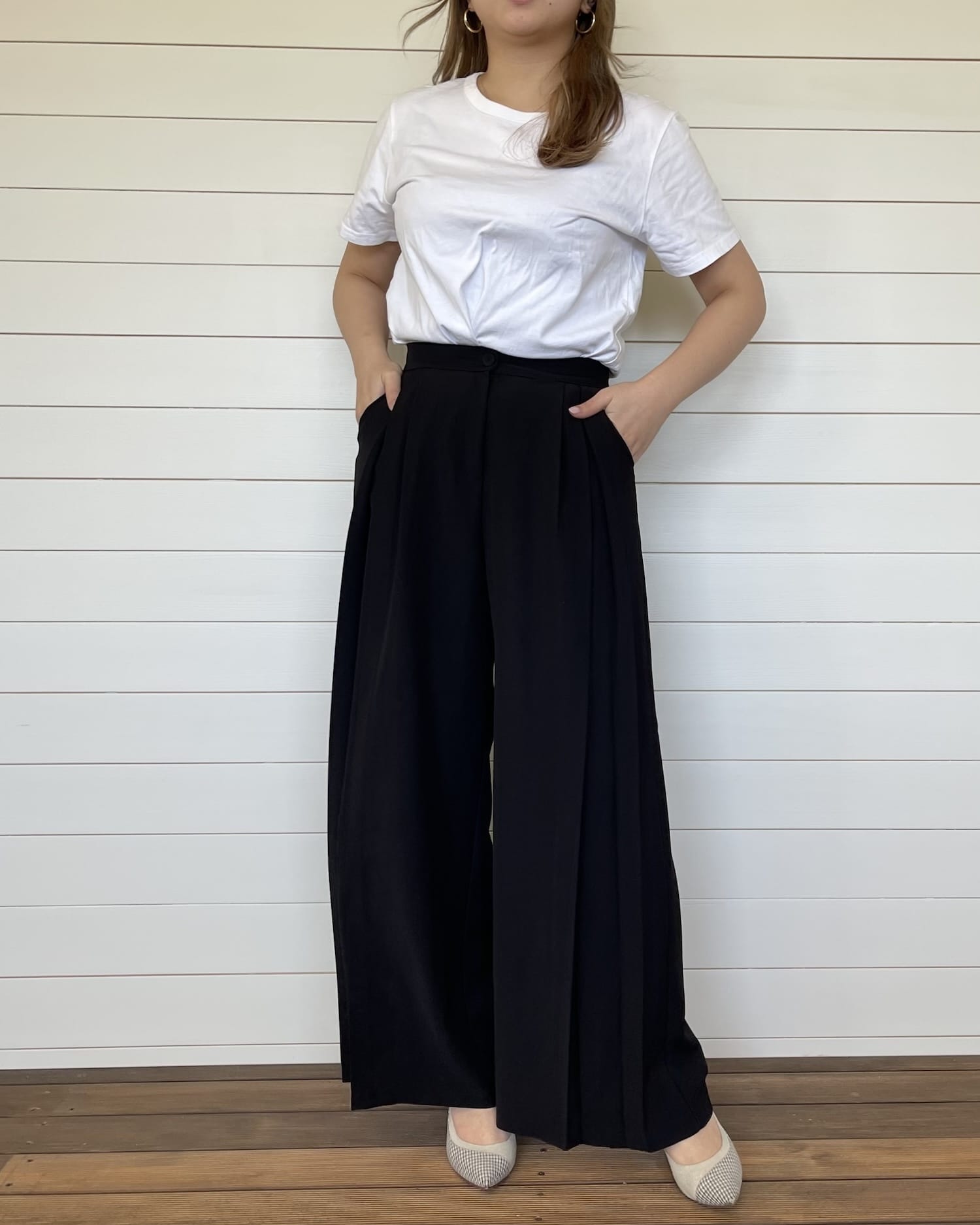 【美シルエット】体型カバータックワイドパンツ
